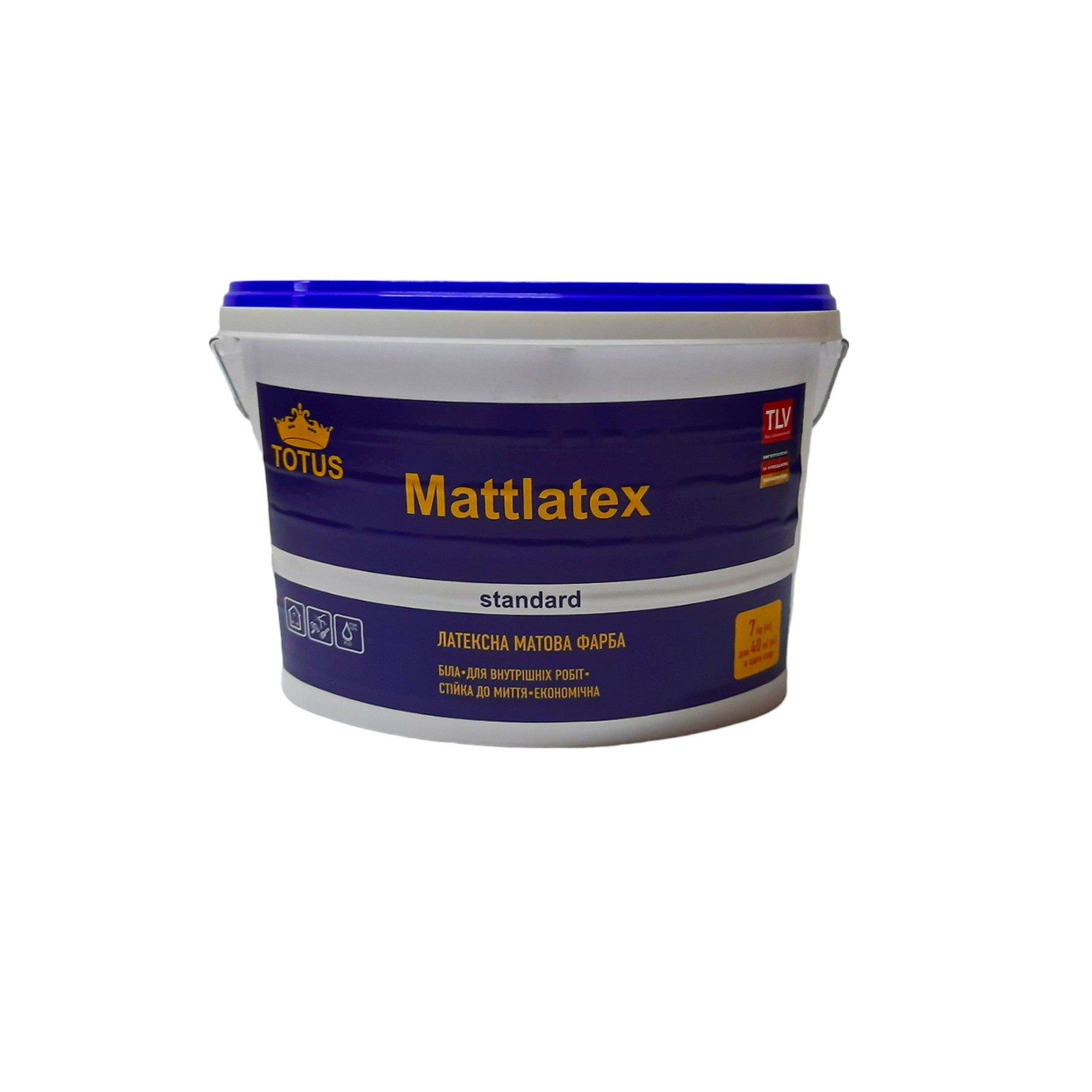 Фарба латексна TOTUS Mattlatex Standart інтер'єрна для стін та стель, акрилова, водоемульсійна, мат білий 7 кг